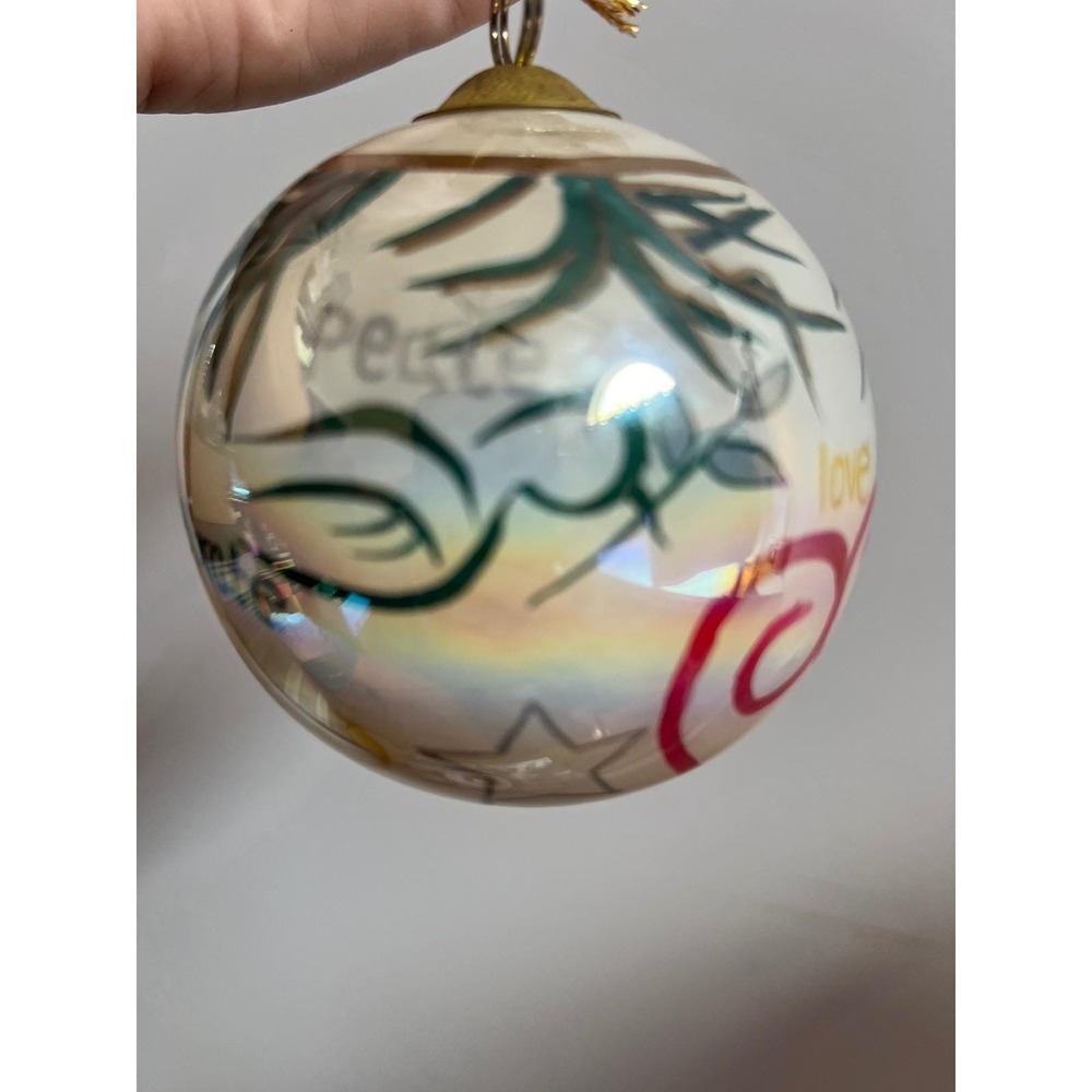 Vintage 1999 Glass Hand Painted Christmas Ornament Love Hope‎ Peace